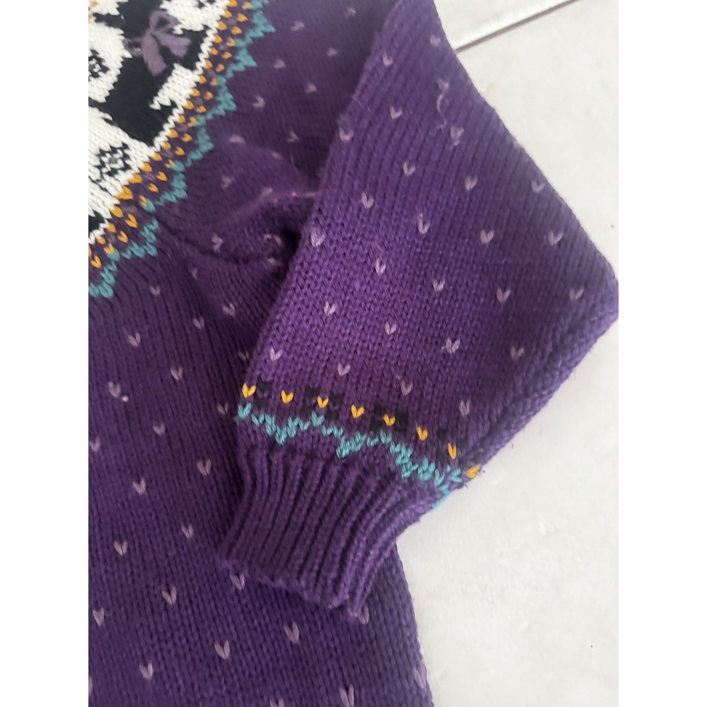 Vintage 90s Northern Isles Womens L Purple Scottie Dog Apple Fair Isle Sweater - Picture 7 of 16